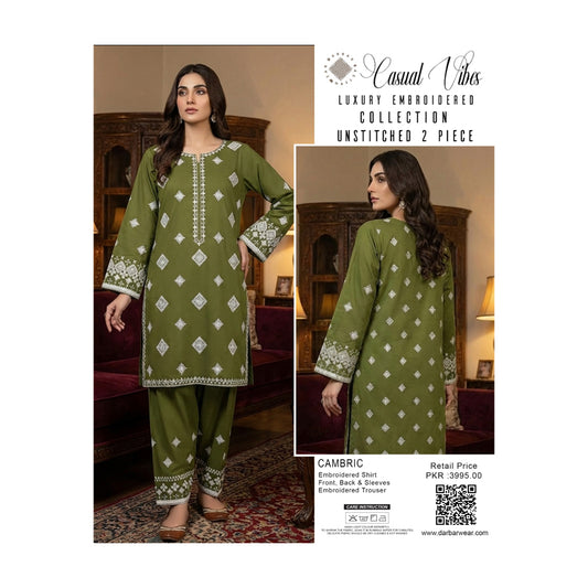 Casual Vibes Embroiderd 2 piece unstitched collection - Green
