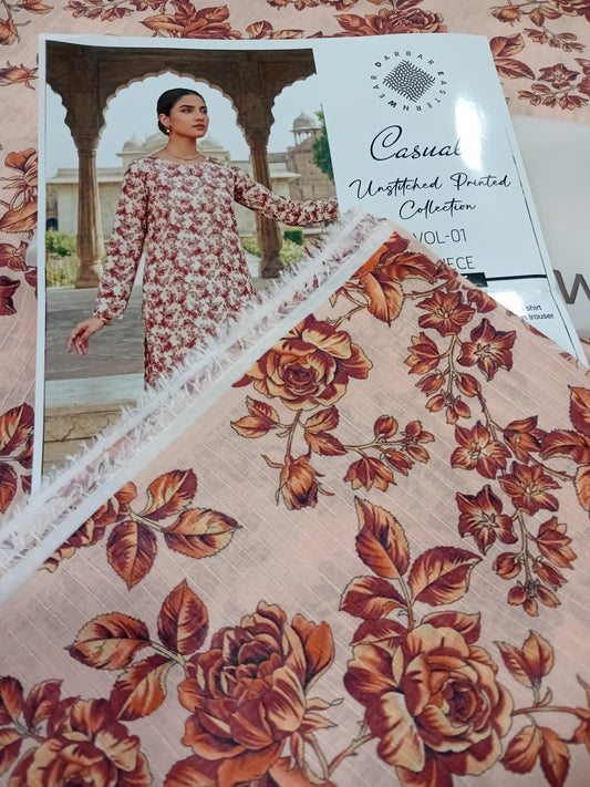 Casuals digital printed banadora lawn unstitched 2-piece biege