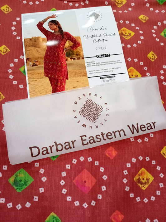 Chundri digital printed banadora lawn unstitched 2-piece rust