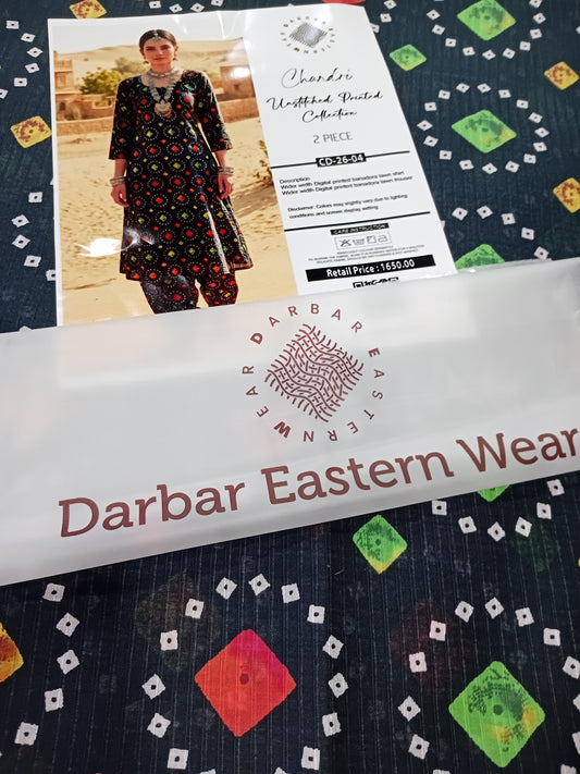 Chundri digital printed banadora lawn unstitched 2-piece black