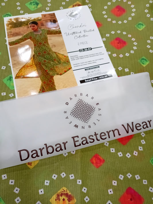 Chundri digital printed banadora lawn unstitched 2-piece mehndi green