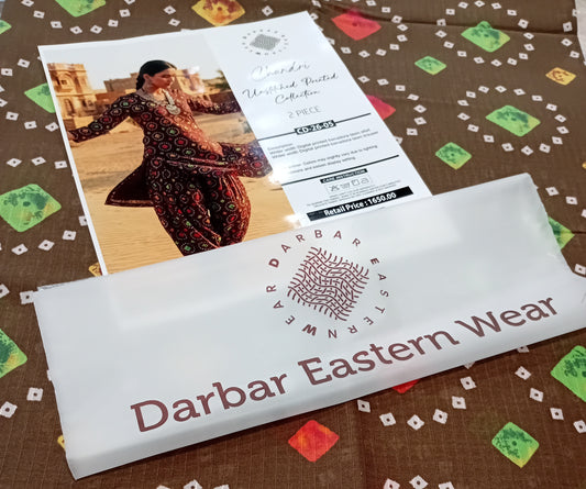 Chundri digital printed banadora lawn unstitched 2-piece brown