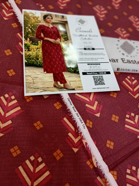 Casuals digital printed banadora lawn unstitched 2-piece dark rust