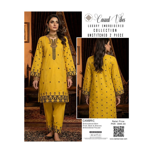 Casual Vibes Embroiderd 2 piece unstitched collection - mustard
